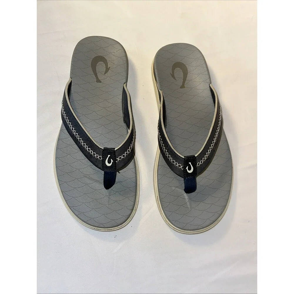 Olukai Stanecraft Gray 44 Men’s Leather Sandals 11 Flip Flop Boating